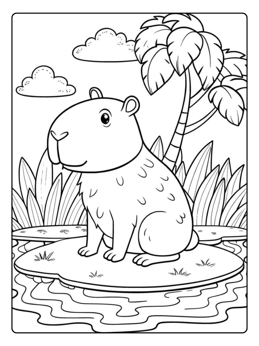 coloriage capybara kawaii style manga