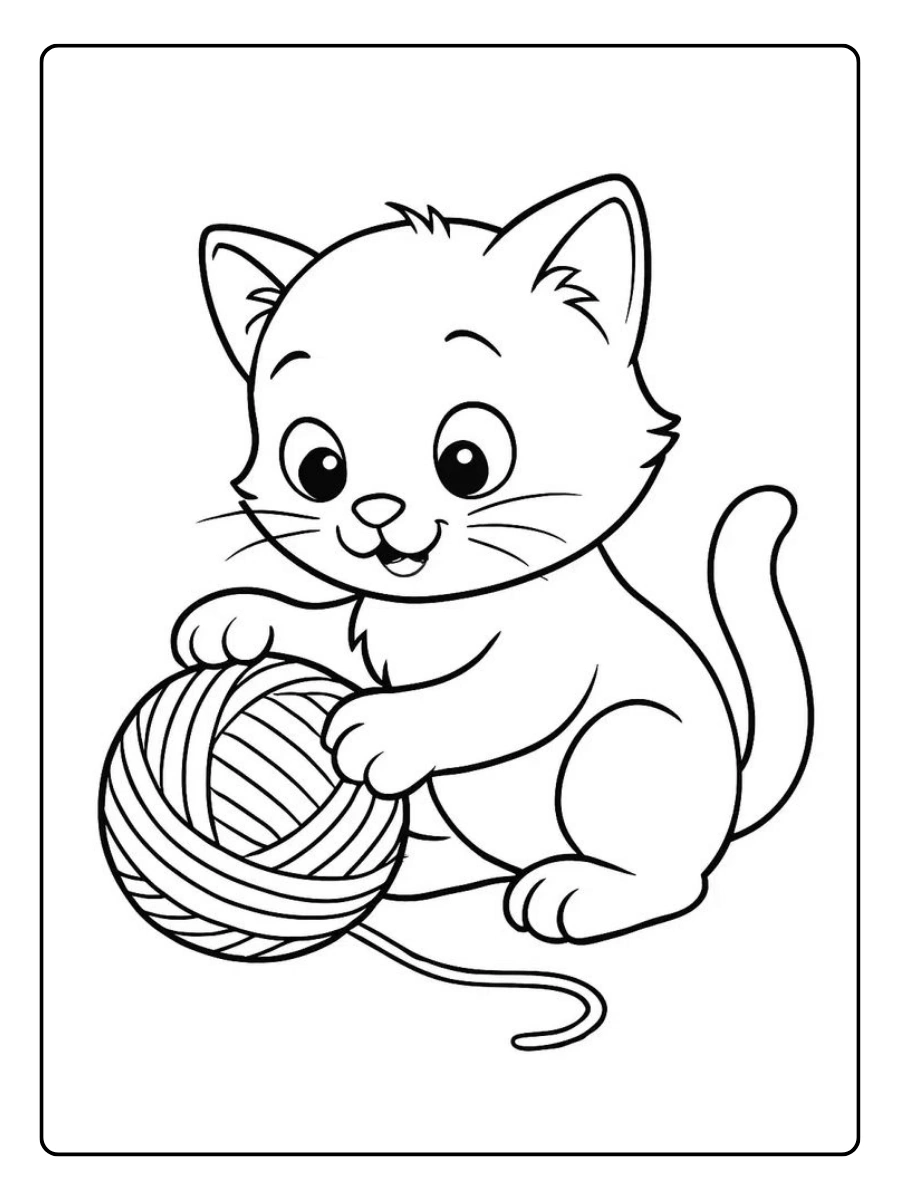 coloriage chaton kawaii avec pelote de laine