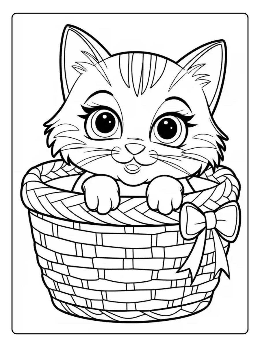 coloriage chaton kawaii en panier