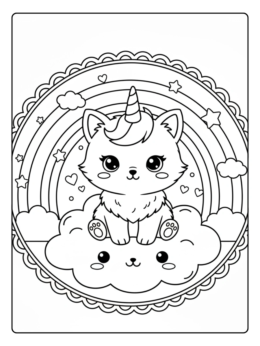 coloriage chaton licorne arc en ciel