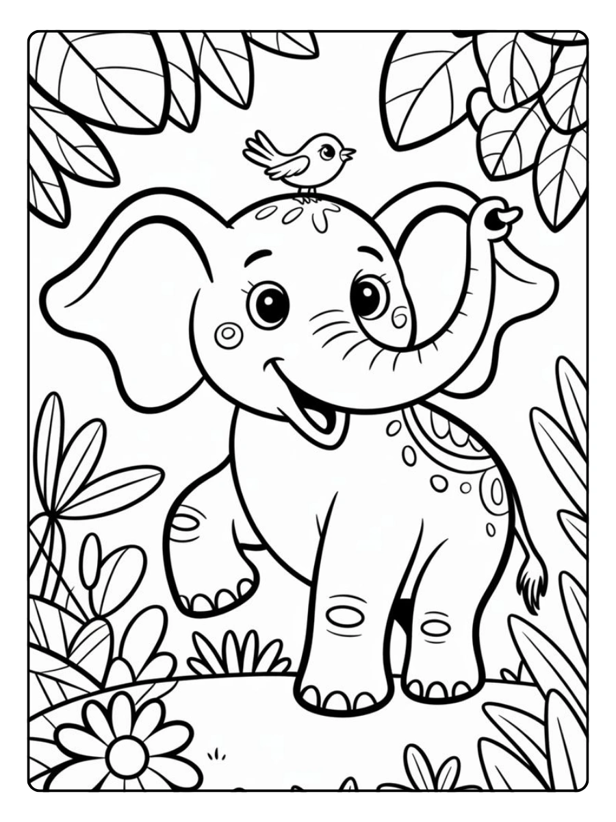 coloriage éléphant avec fleurs