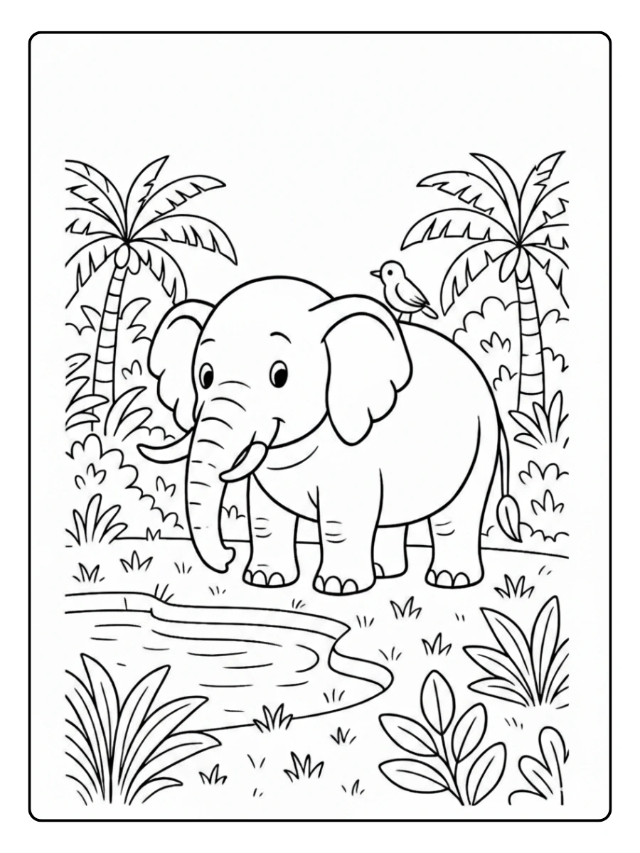 coloriage éléphant dans la savane