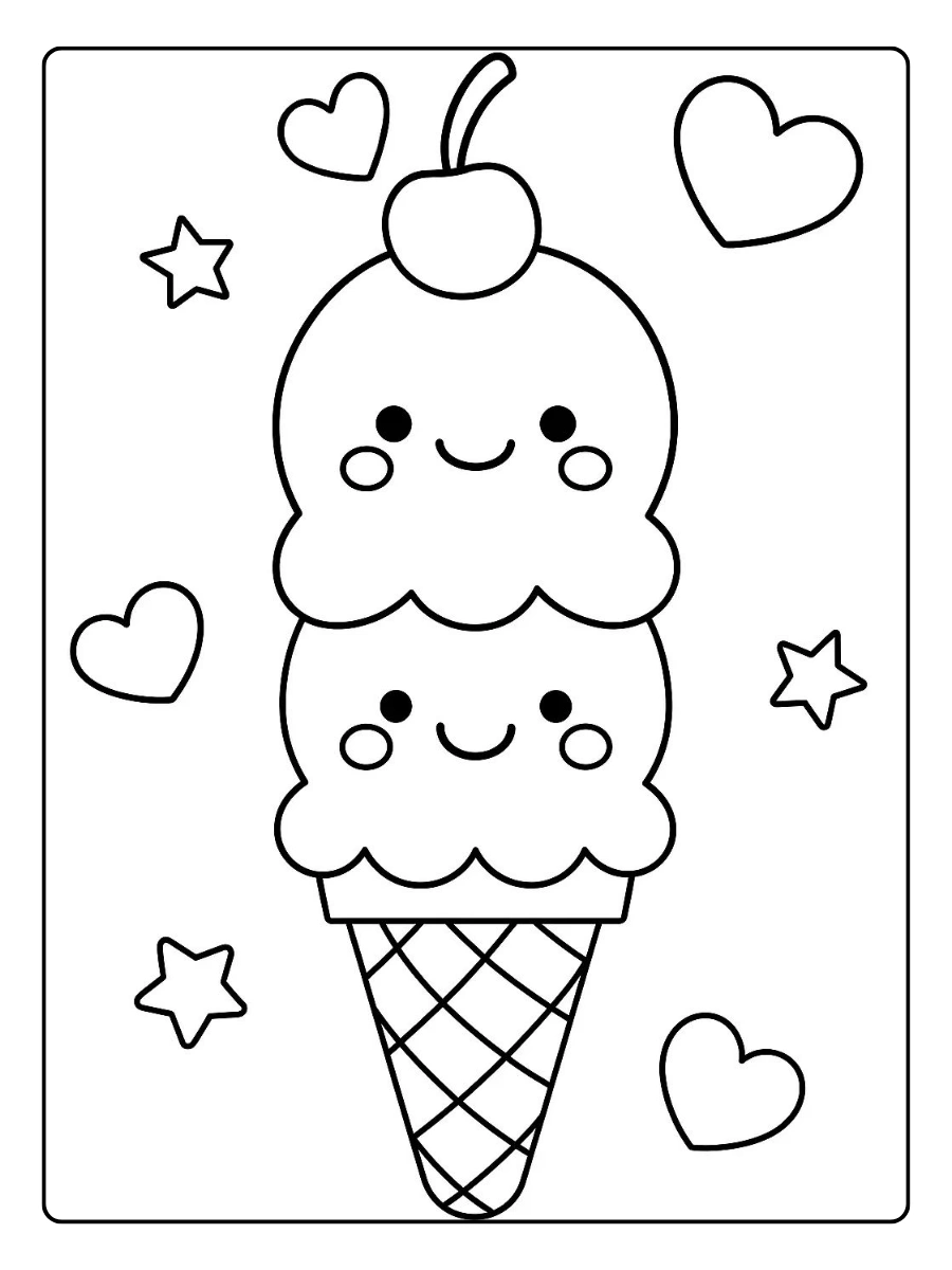 coloriage glace kawaii avec cœur