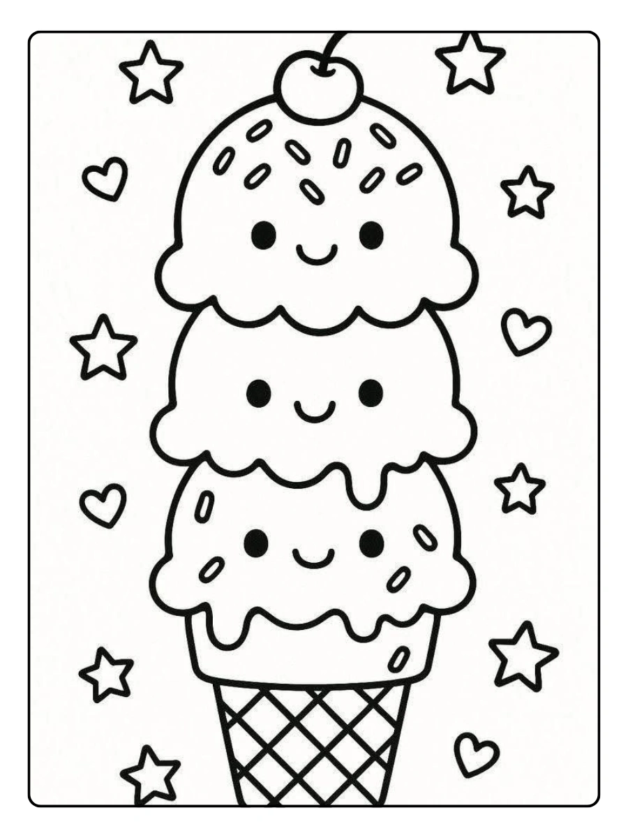 coloriage glace kawaii avec topping