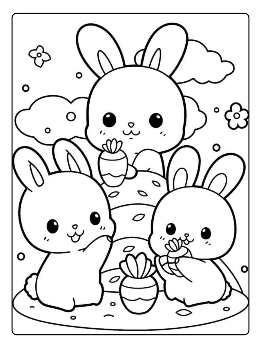 coloriage lapin kawaii assis