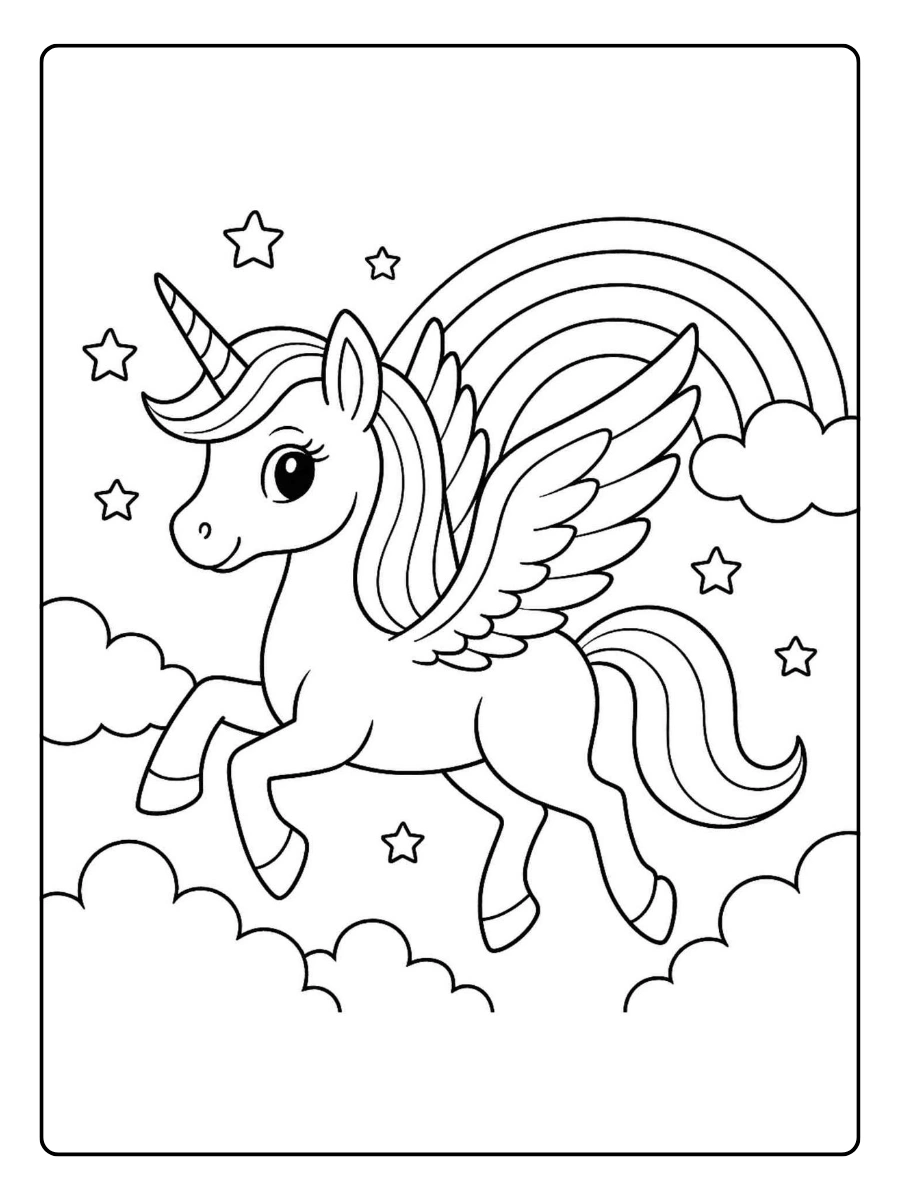 coloriage licorne arc en ciel