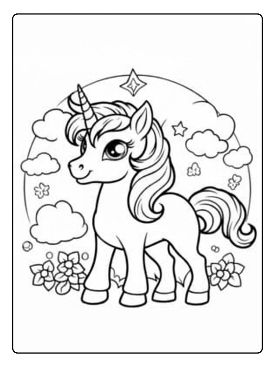 coloriage licorne kawaii avec étoiles