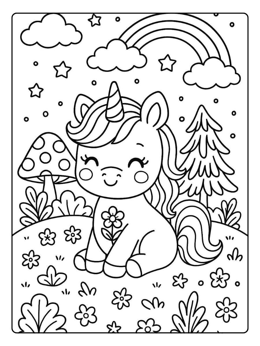 coloriage licorne kawaii mignonne