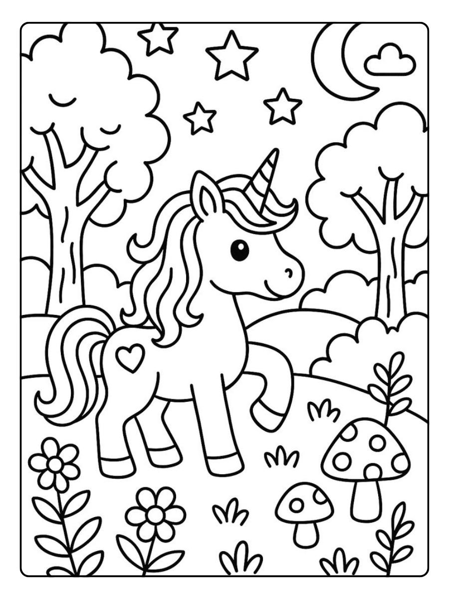 coloriage licorne kawaii simple