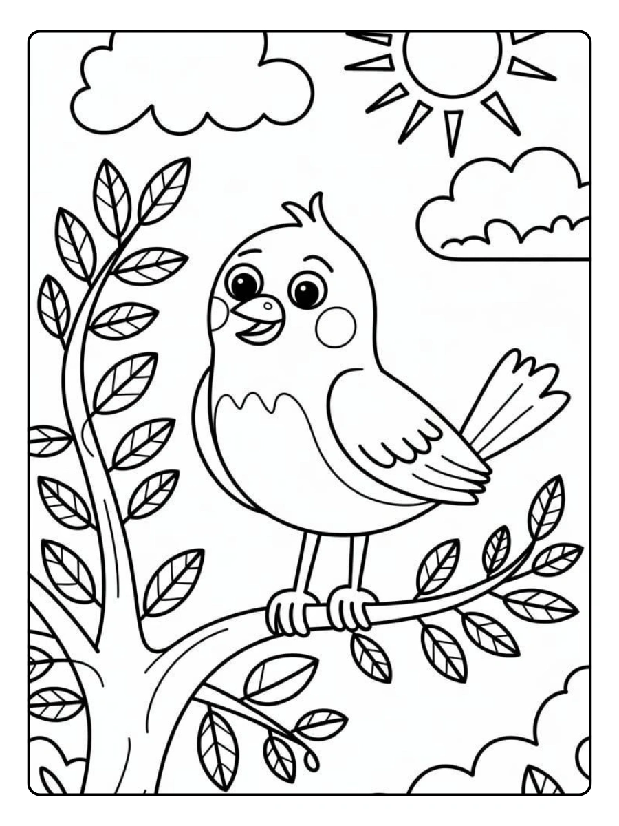coloriage oiseau avec fleurs