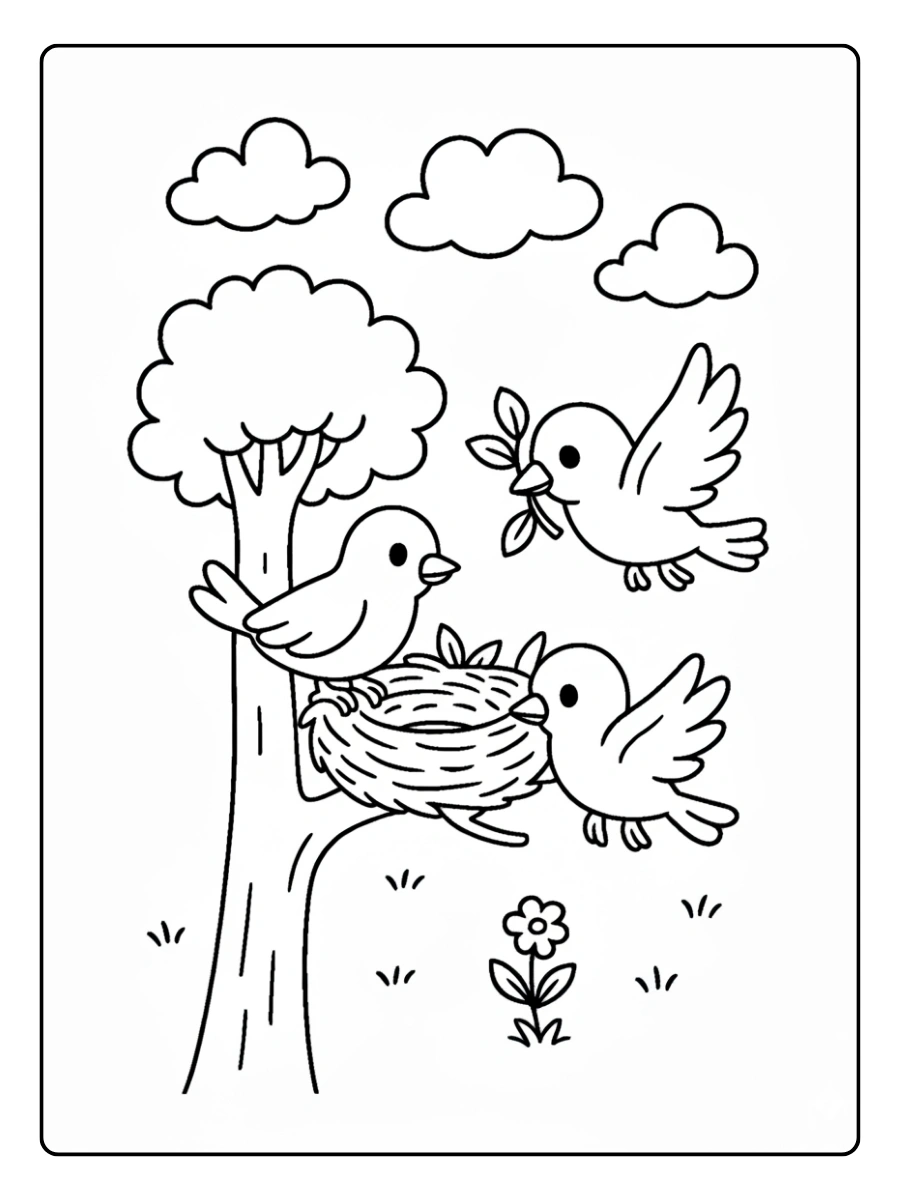 coloriage oiseau dans un arbre