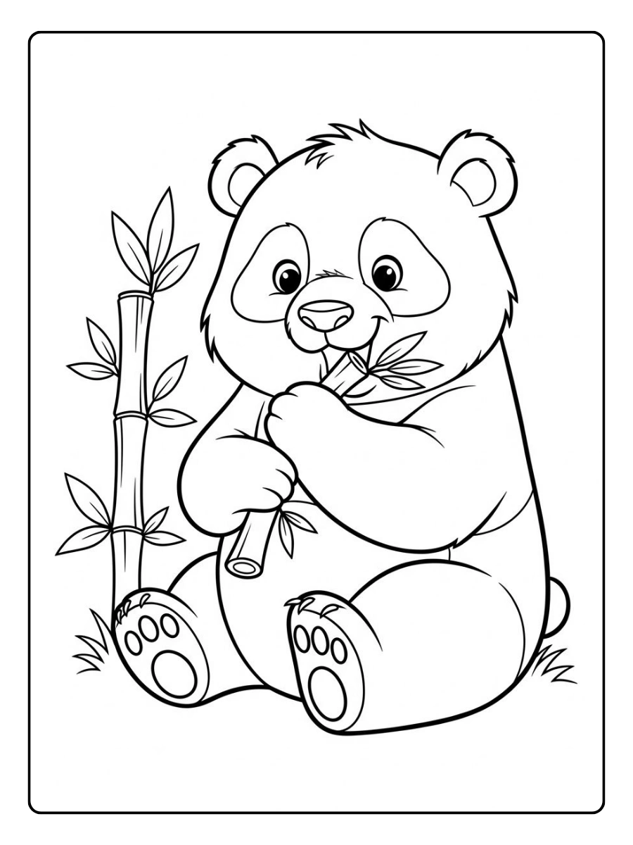 coloriage panda en bambou