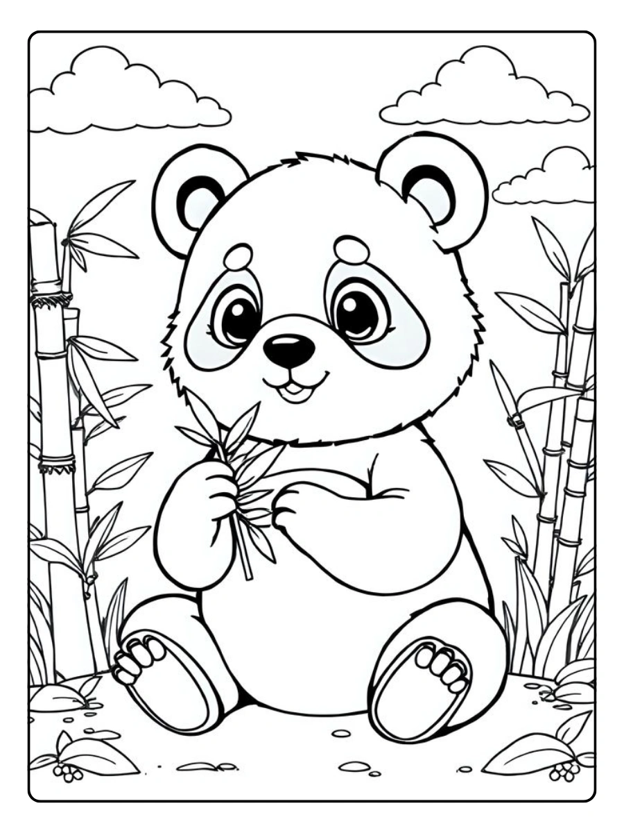 coloriage panda kawaii avec bambou
