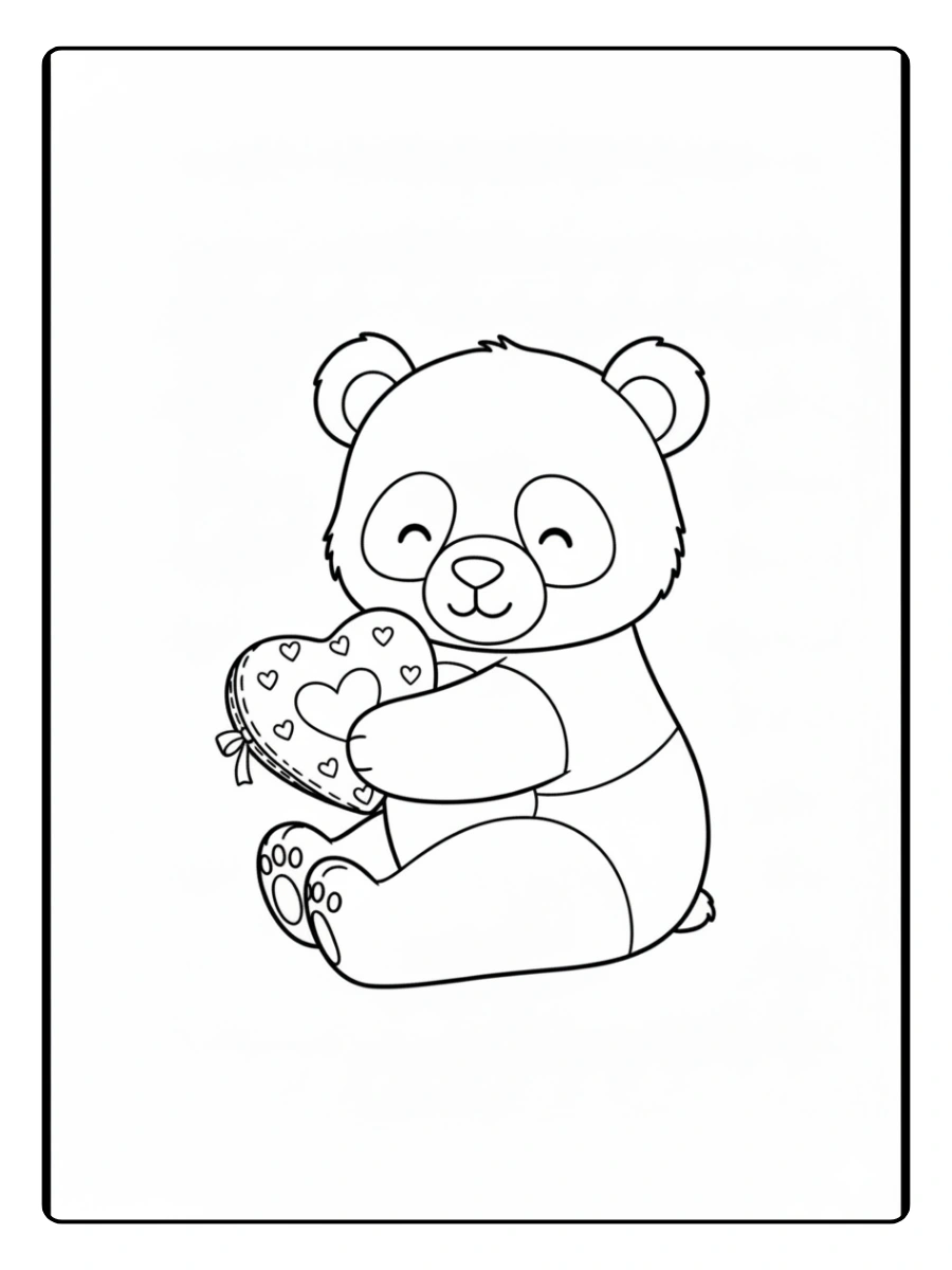 coloriage panda kawaii avec cœur