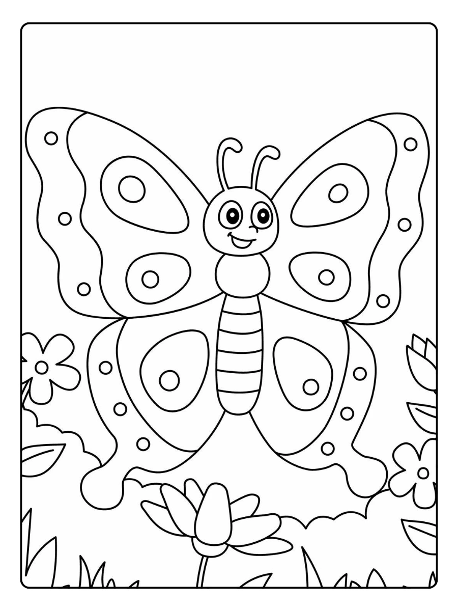 coloriage papillon avec fleurs