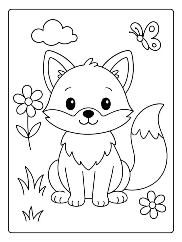 coloriage renard kawaii