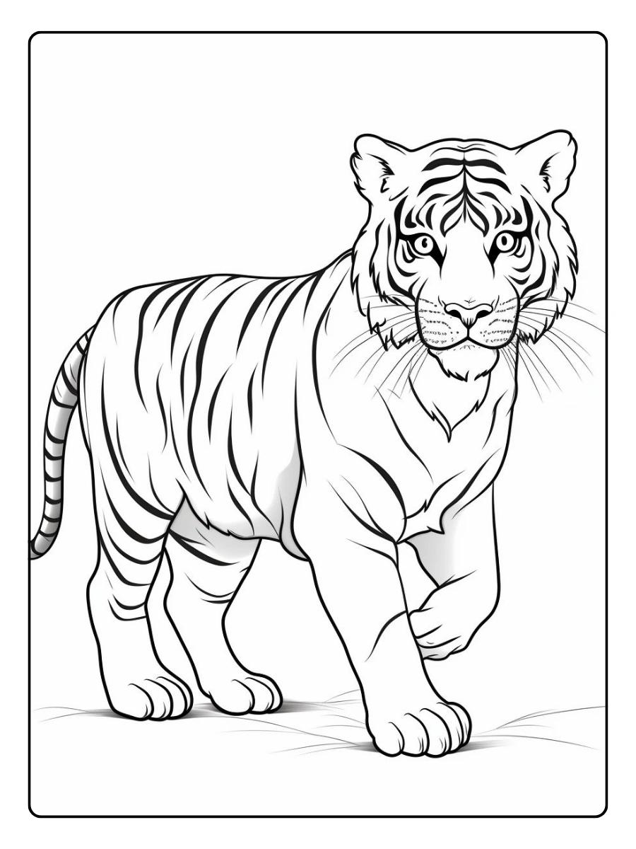 coloriage tigre avec bambou