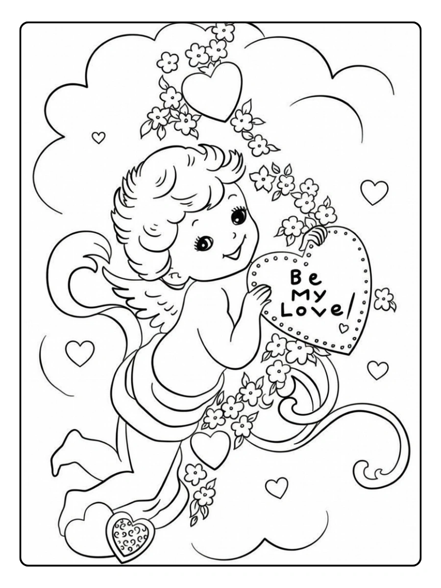 Ange et cœurs amour coloriage