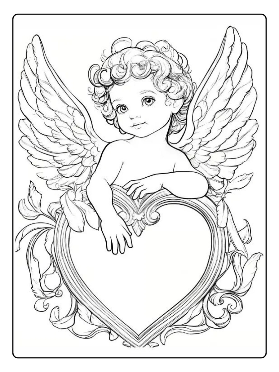 Ange kawaii Saint Valentin coloriage