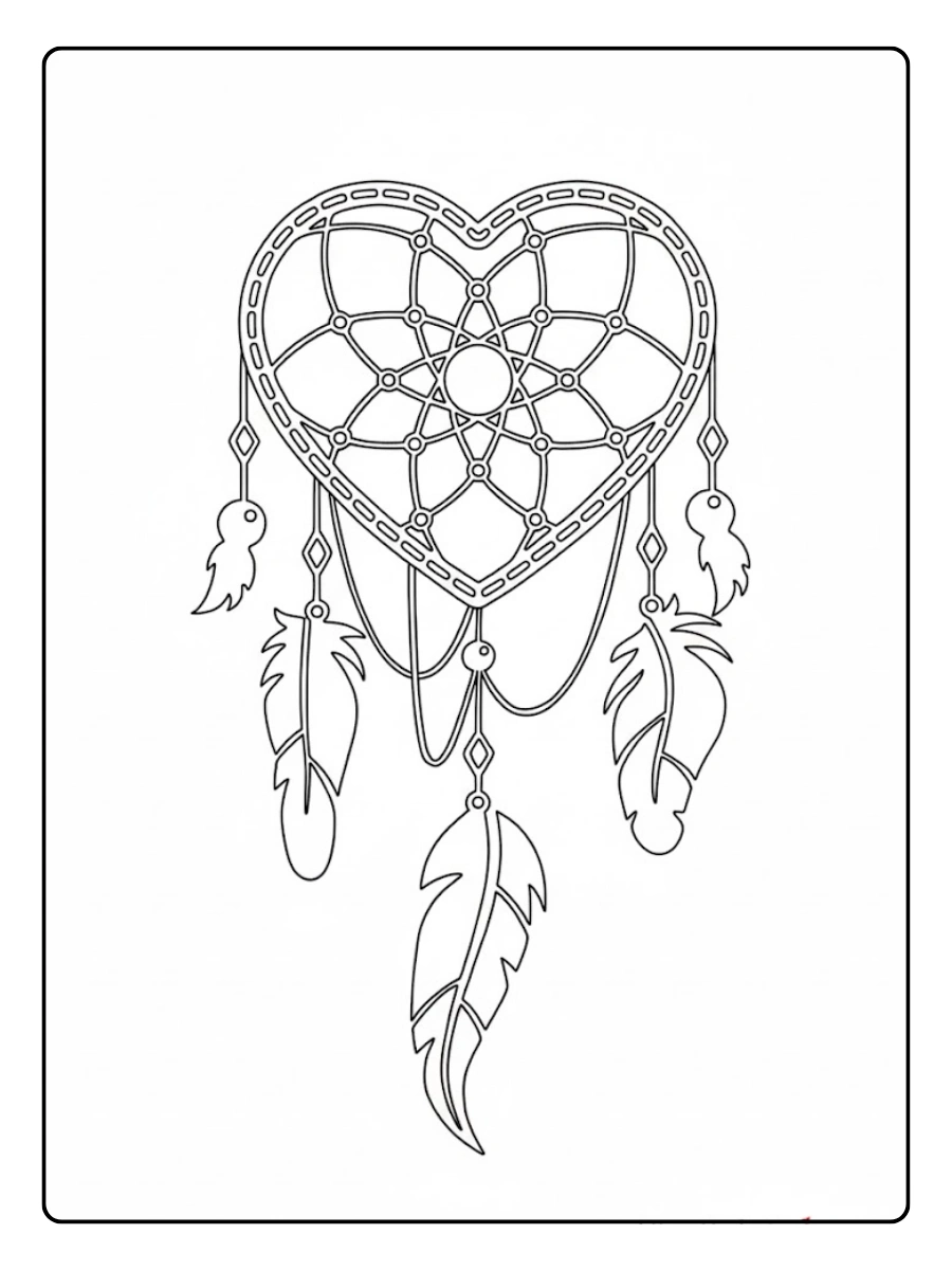 Attrape rêve cœur amour dessin à colorier
