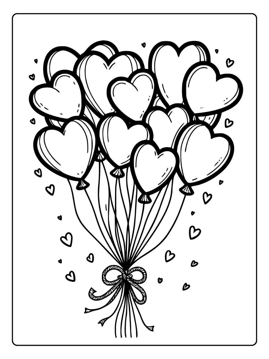Ballons cœur Saint Valentin dessin gratuit