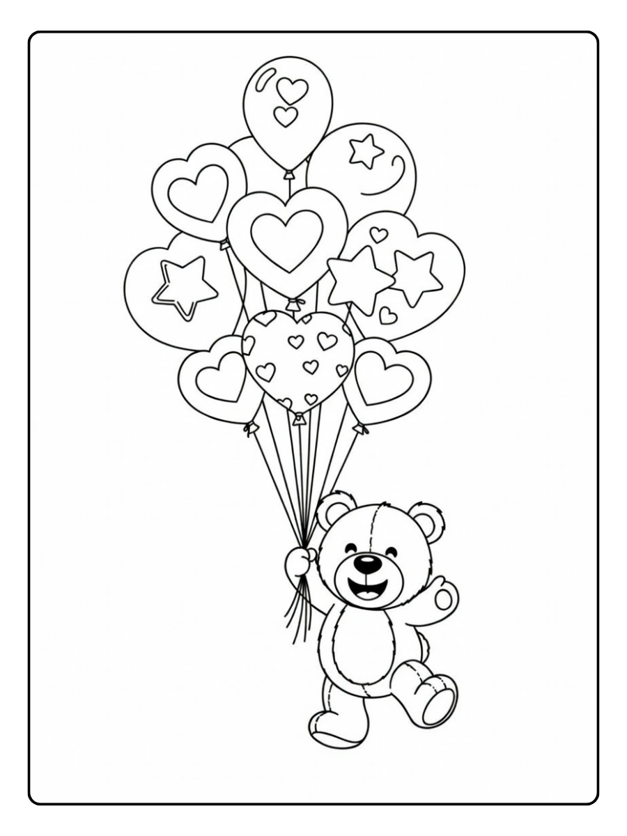 Ballons et cœurs amour coloriage