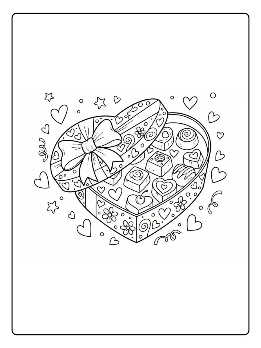 Boîte de chocolat cœur Saint Valentin coloriage