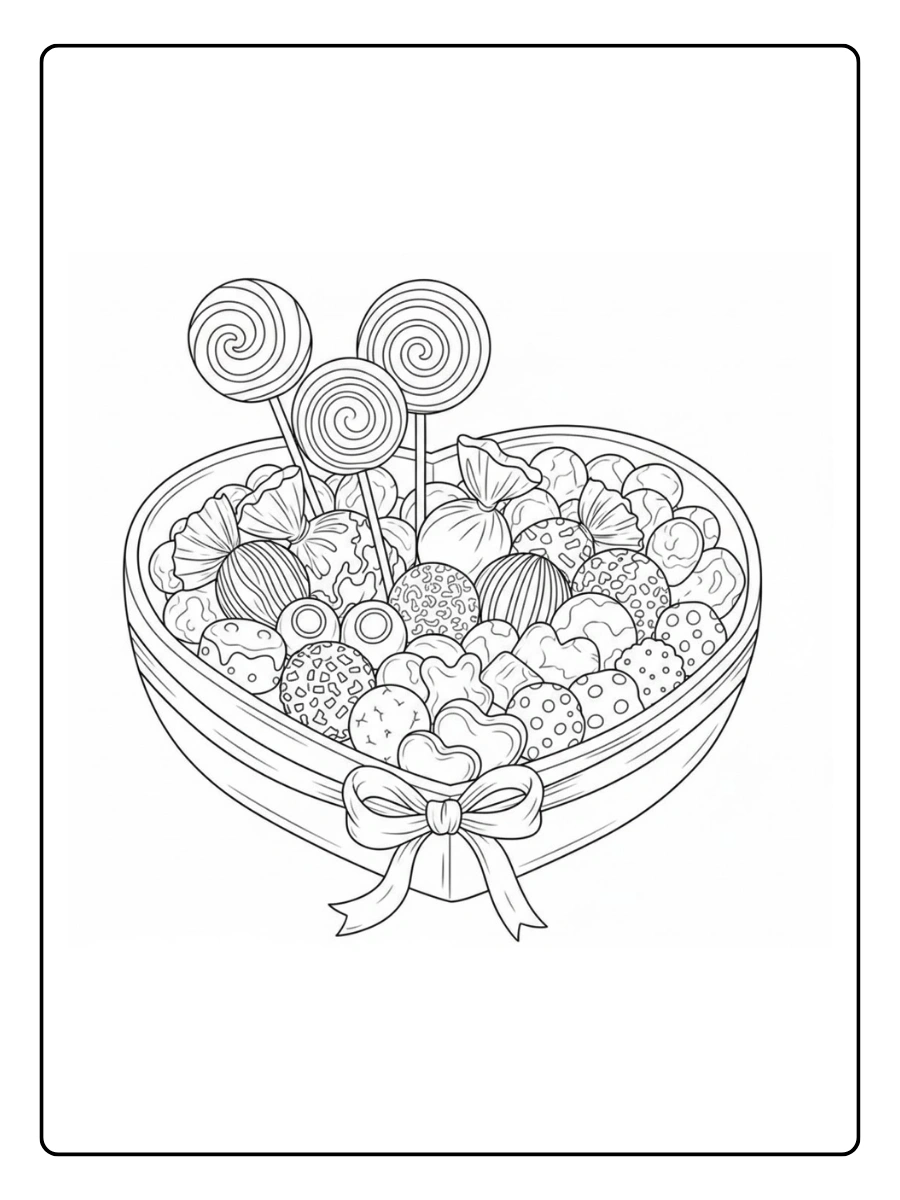 Bonbons amour Saint Valentin dessin à colorier