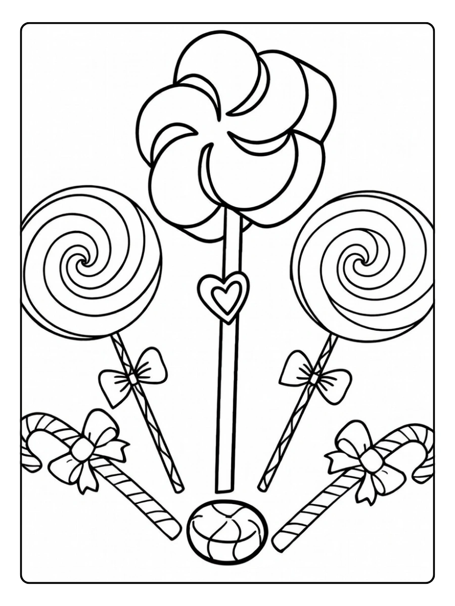 Bonbons et cœurs amour coloriage