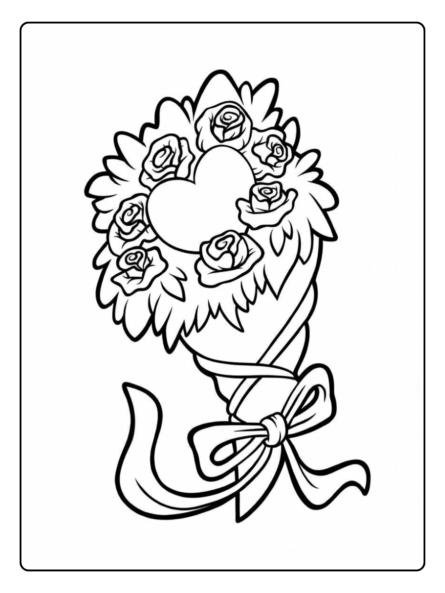 Bouquet de fleurs cœur Saint Valentin coloriage