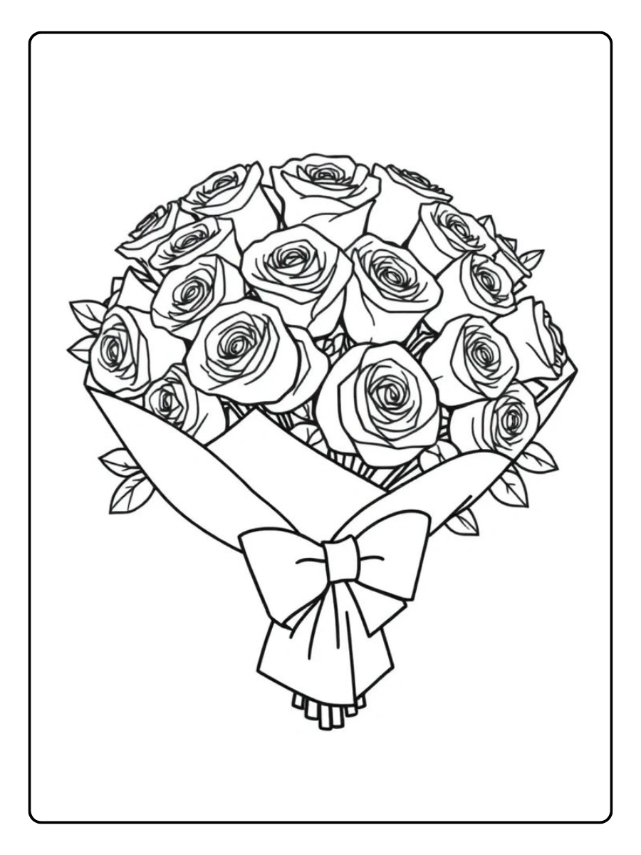 Bouquet fleurs et cœurs coloriage