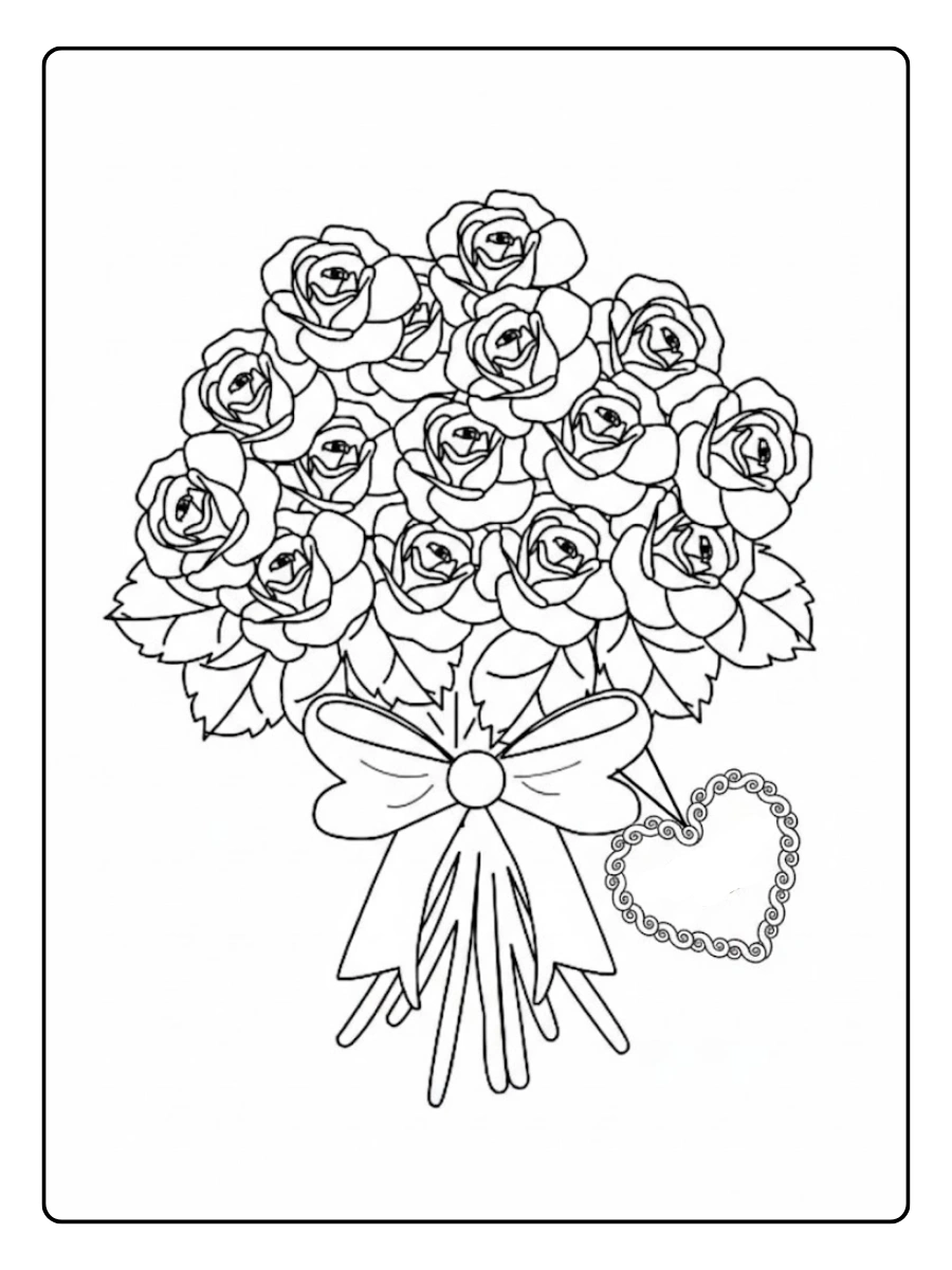Bouquet romantique amour coloriage