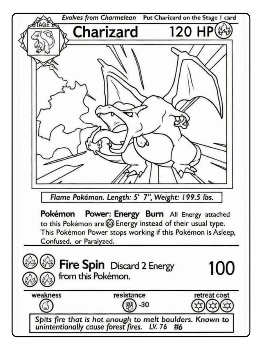 Carte Pokémon kawaii à colorier