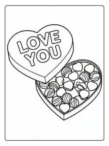 Chocolats en forme de cœur coloriage