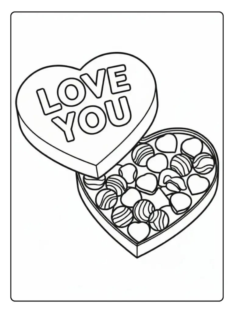 Chocolats en forme de cœur coloriage
