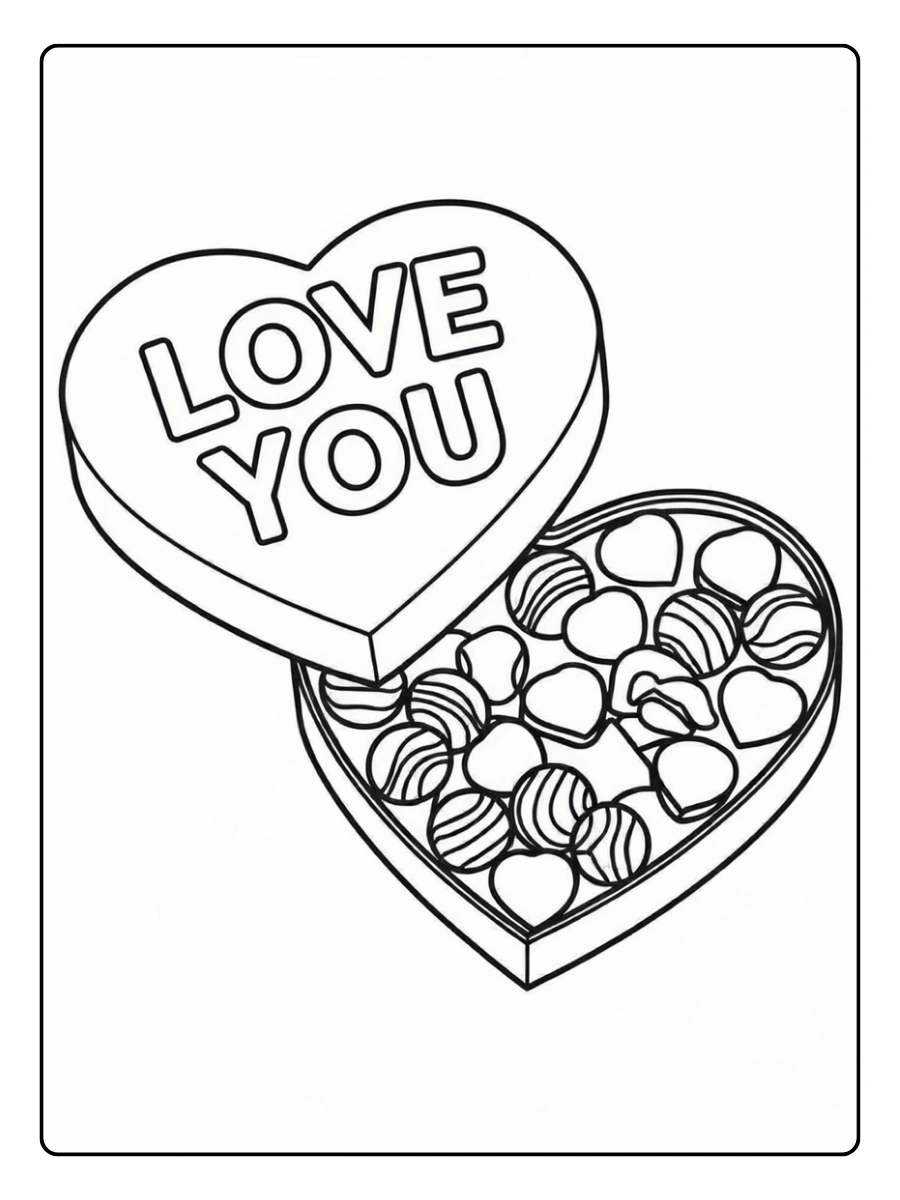 Chocolats en forme de cœur coloriage