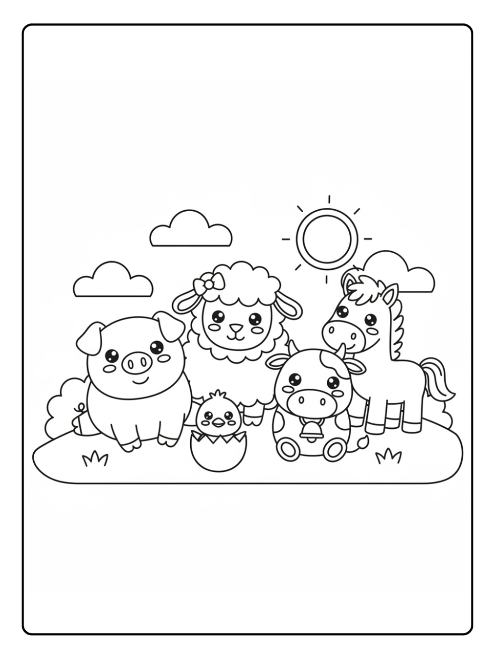 Coloriage Animaux de la Ferme Kawaii