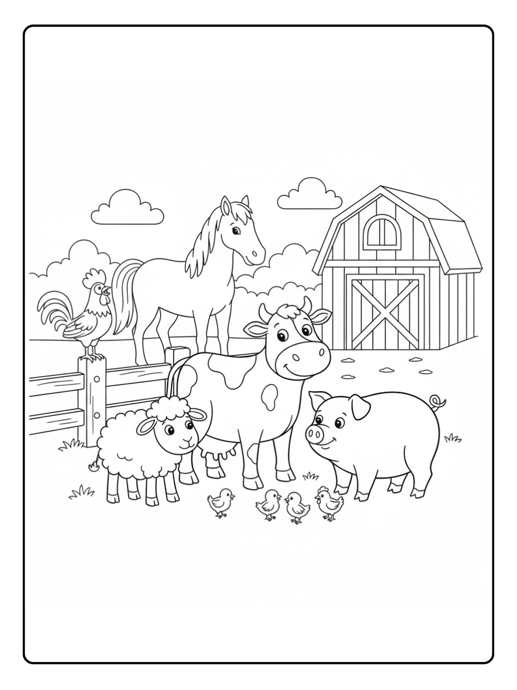 Coloriage Animaux de la Ferme Noir et Blanc