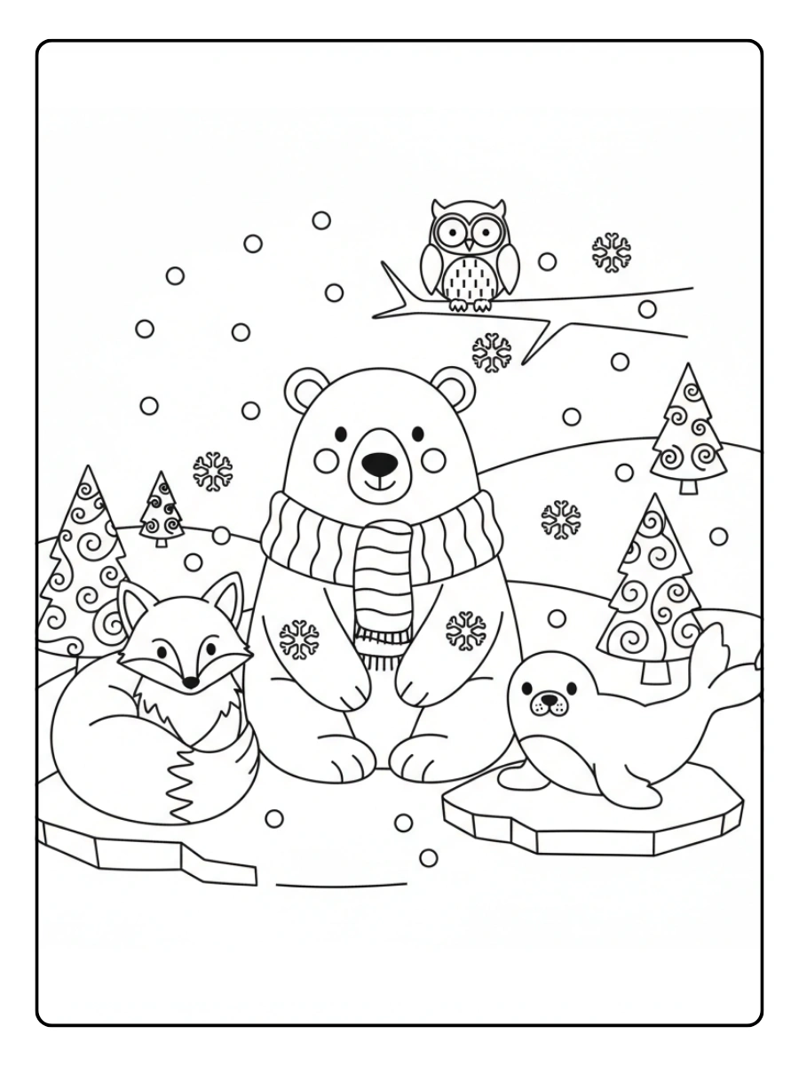 Coloriage Février Animaux d’Hiver