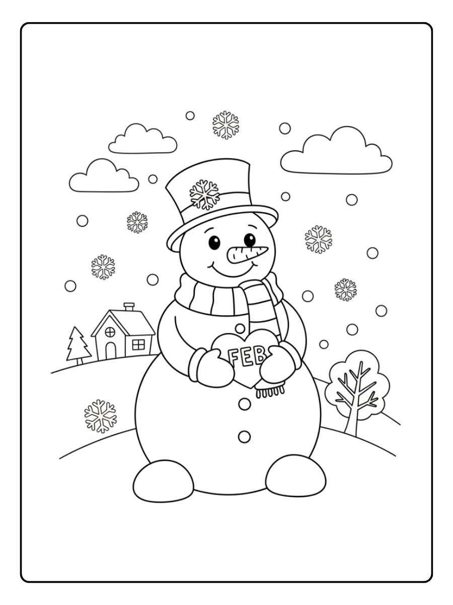 Coloriage Février Bonhomme de Neige