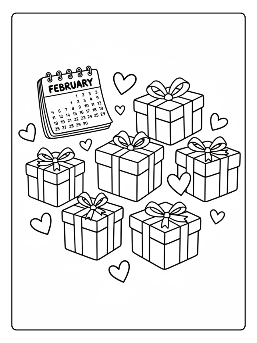 Coloriage Février Cadeaux