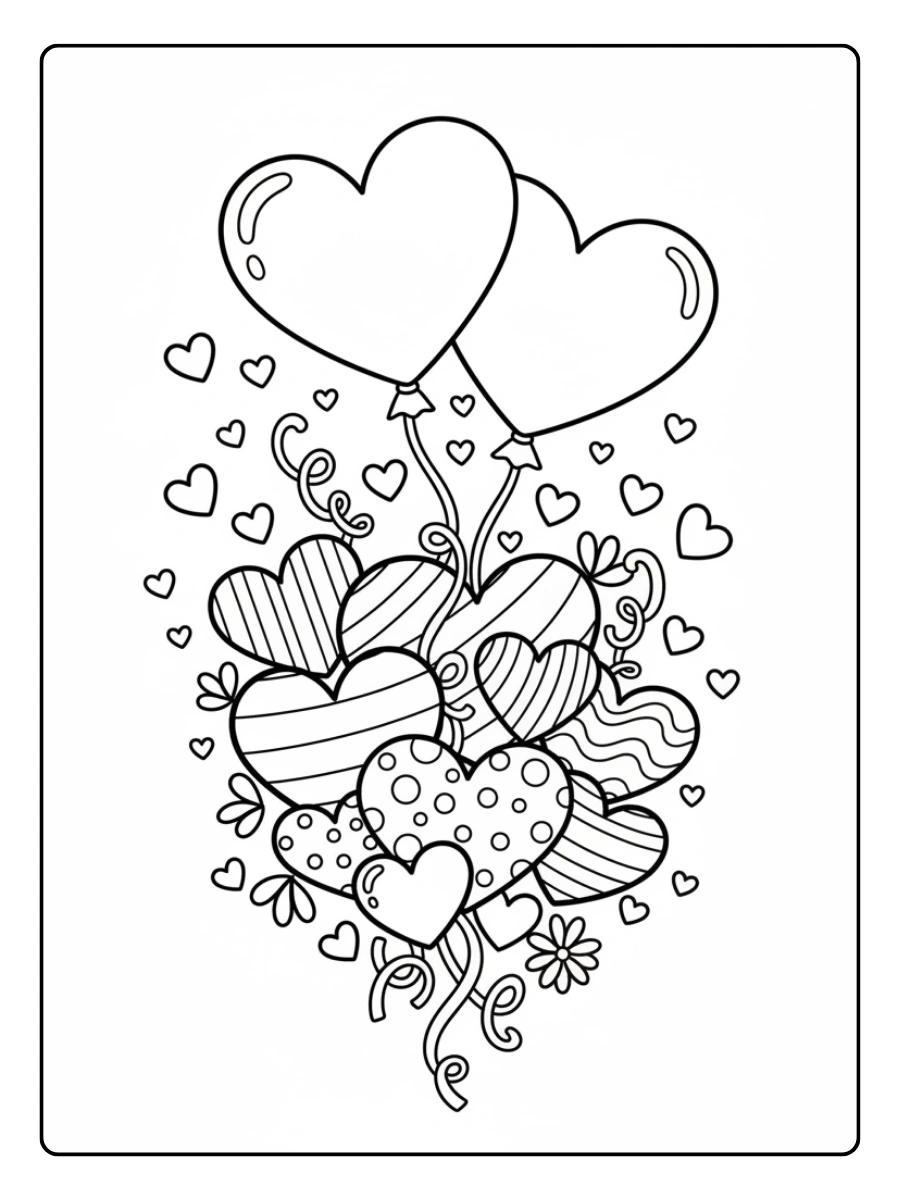 Coloriage Février Cœurs