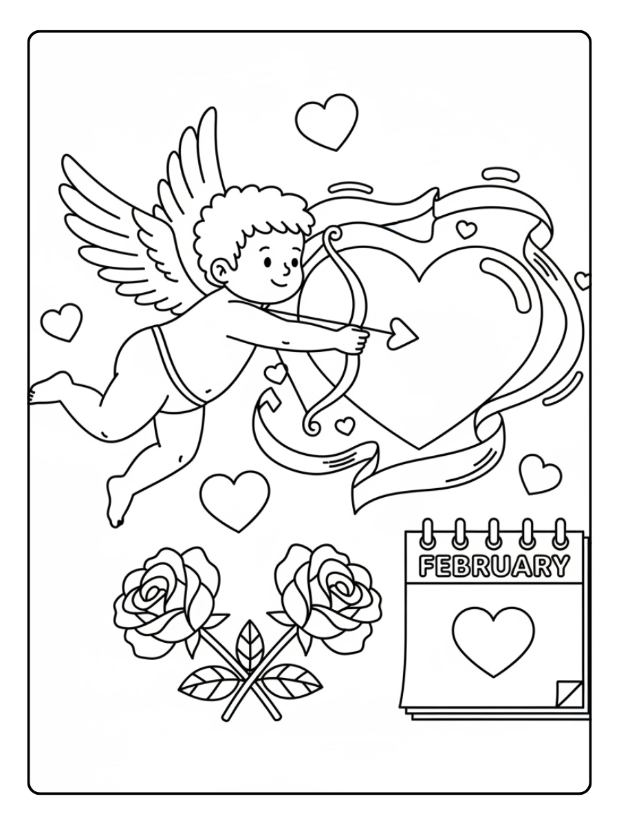 Coloriage Février Cupidon