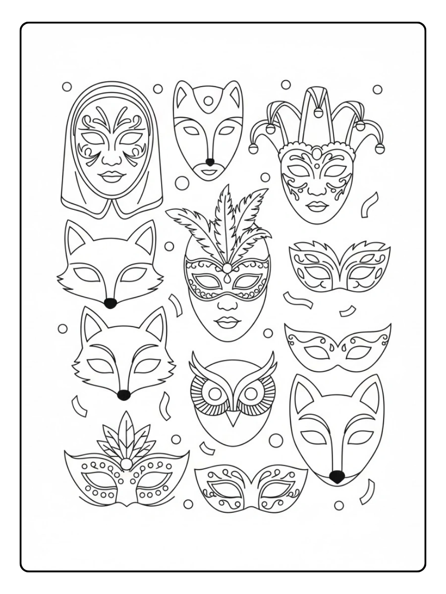Coloriage Février Masques
