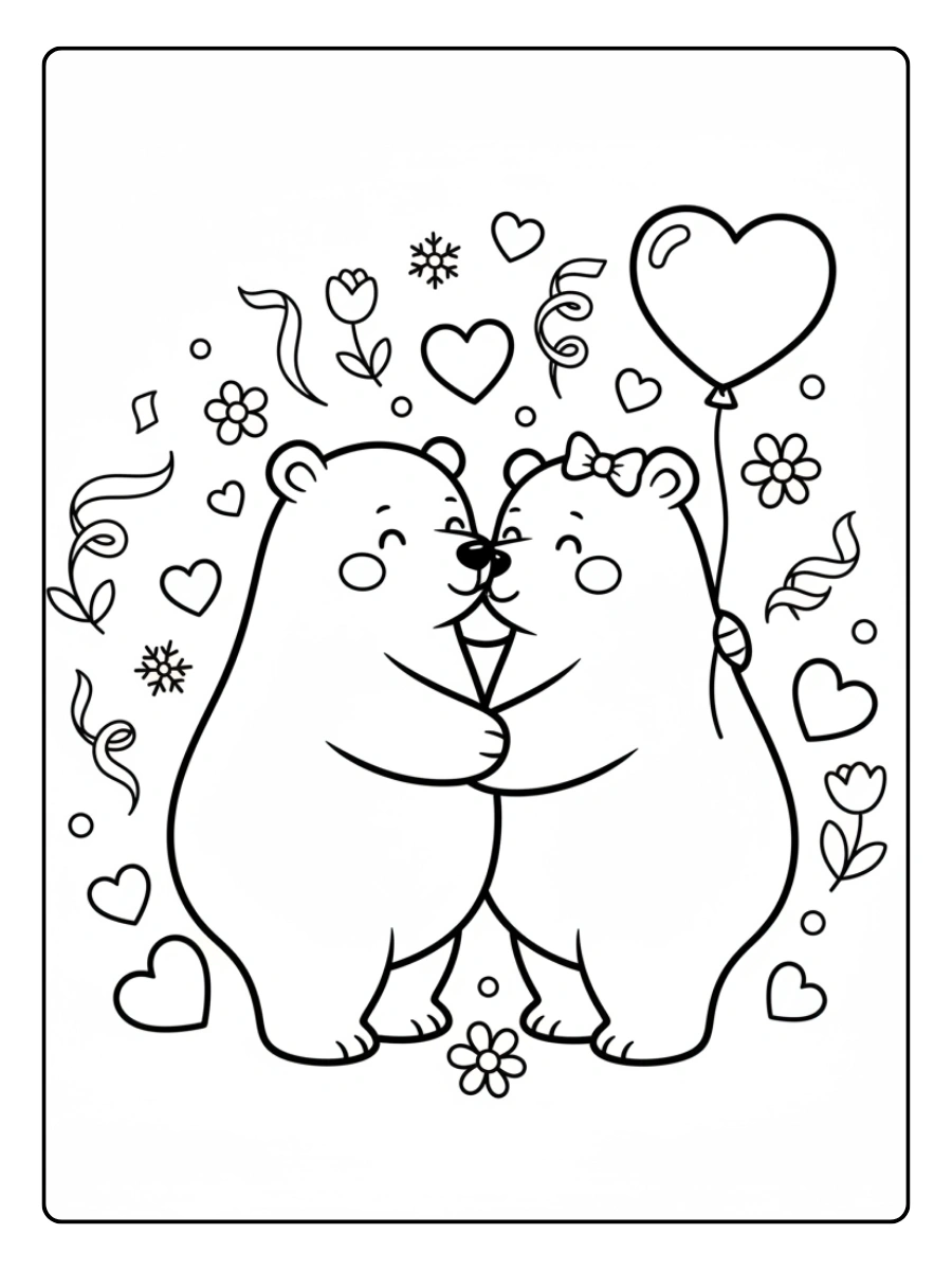 Coloriage Février Ours Amoureux