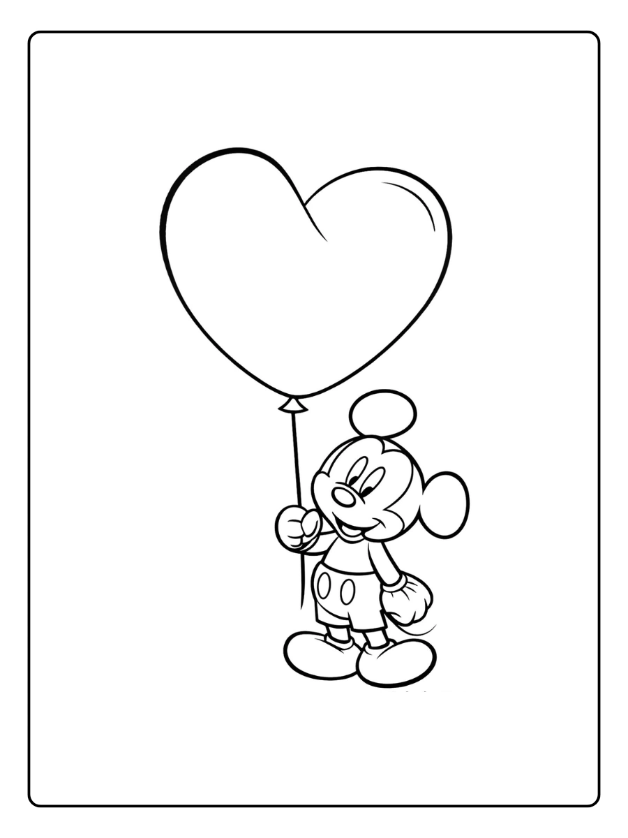 Coloriage Mickey coeur Saint Valentin à imprimer