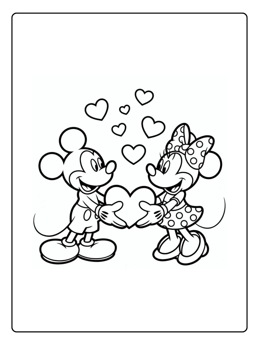 Coloriage Mickey et Minnie Saint Valentin