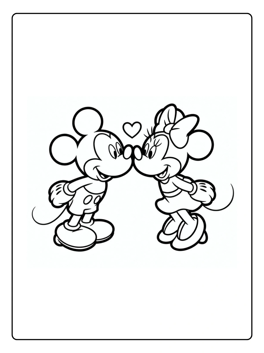 Coloriage Mickey et Minnie coeur romantique