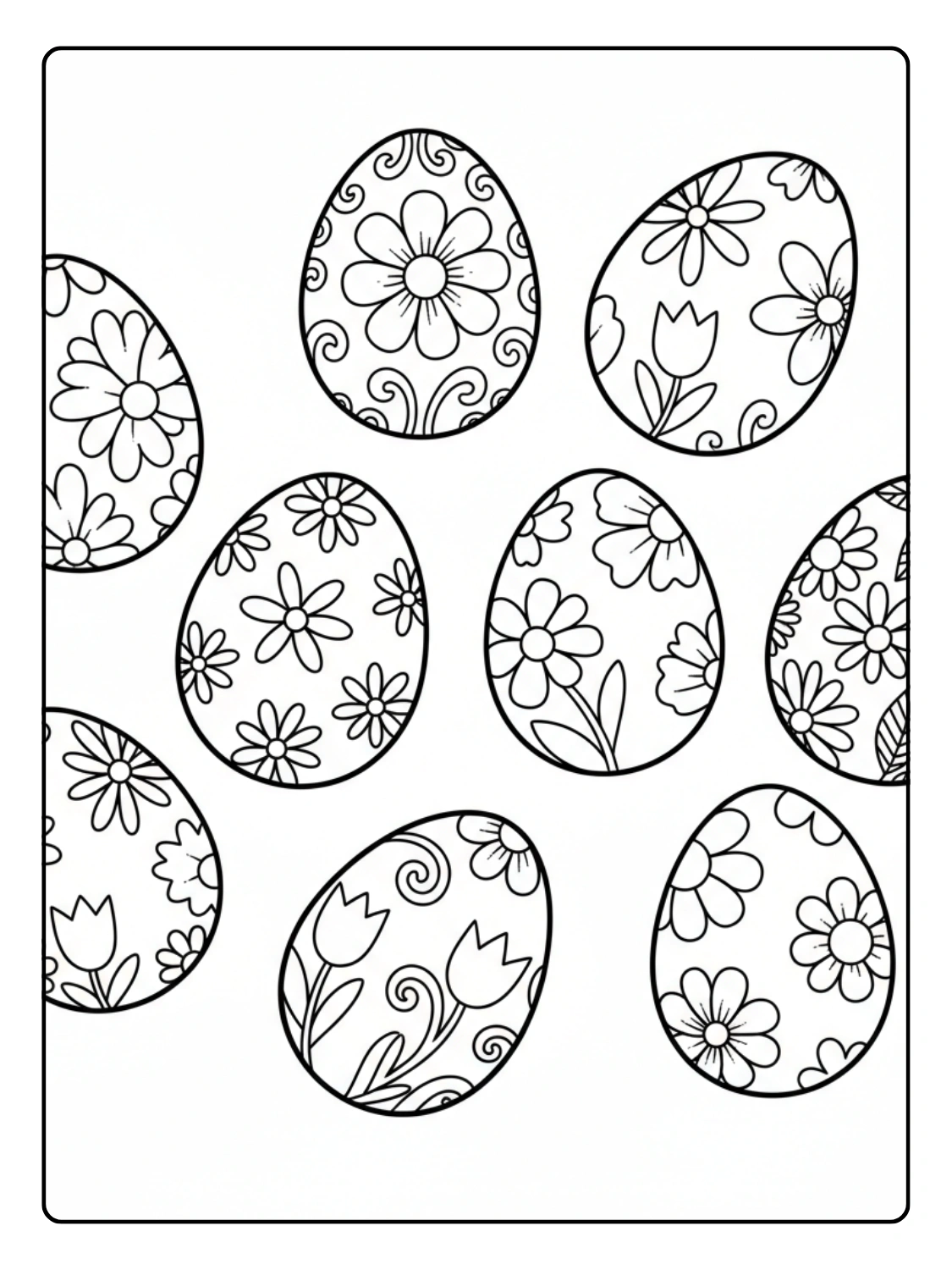 Coloriage Œufs de Pâques aux Motifs Floraux
