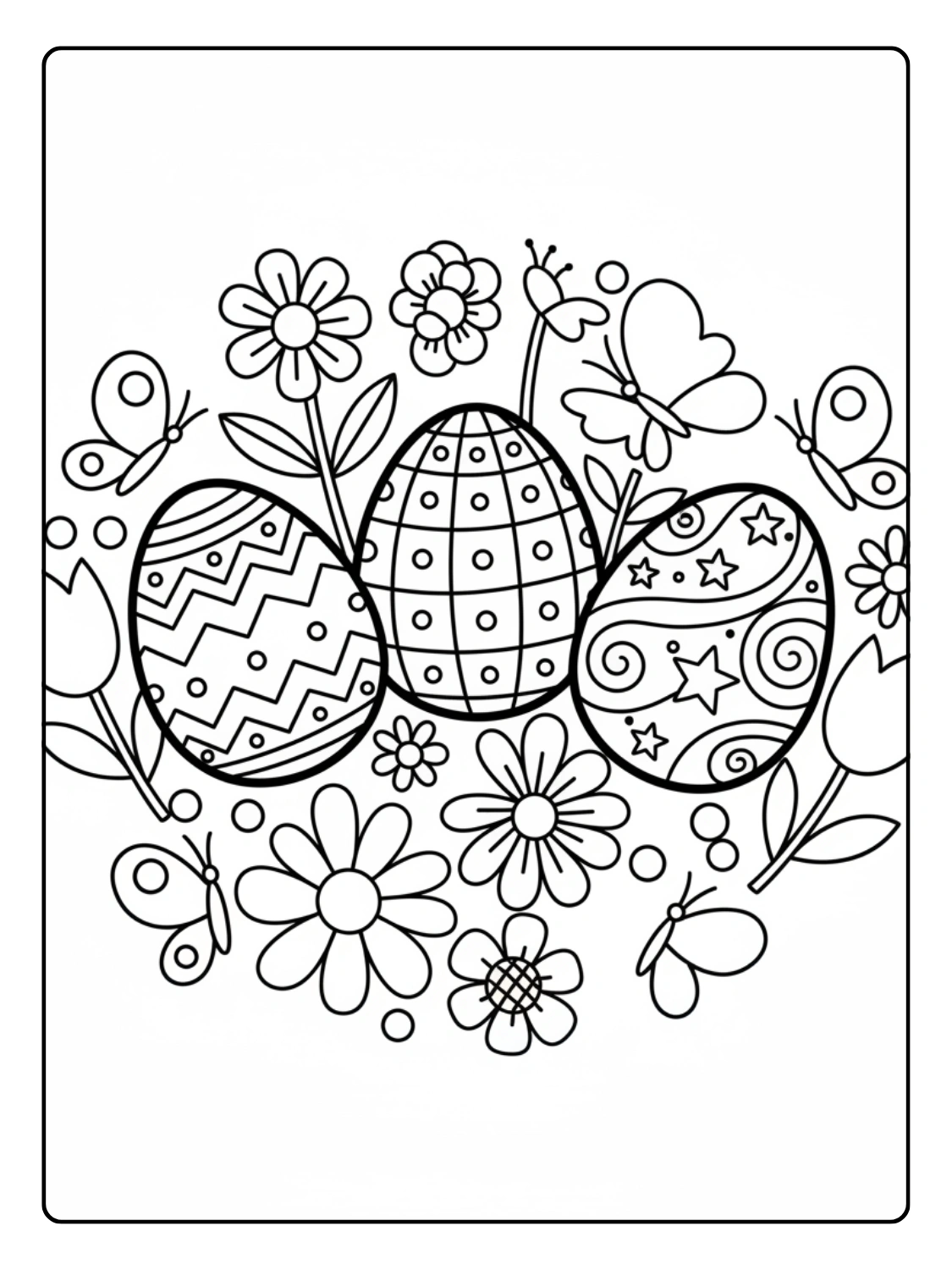 Coloriage Œufs de Pâques avec Fleurs et Papillons